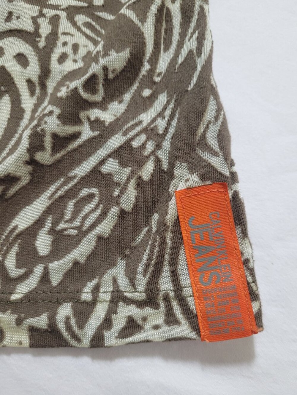 Calvin Klein Jeans Paisley Print Blouse 3/4 Sleeve Brown Mocha Cream Large Boho - Picture 7 of 10